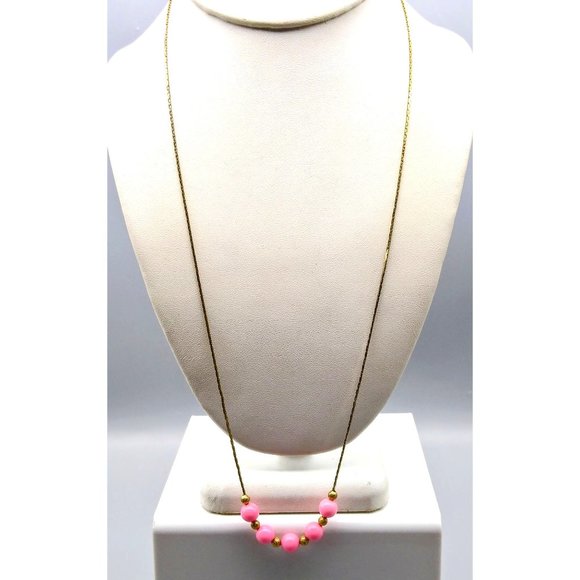 Vintage Pink Slide Bib Necklace, Graduated Beads on Gold Tone Delicate Chain - Picture 3 of 3